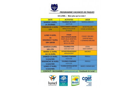 PROGRAMME VACANCES DE PAQUES